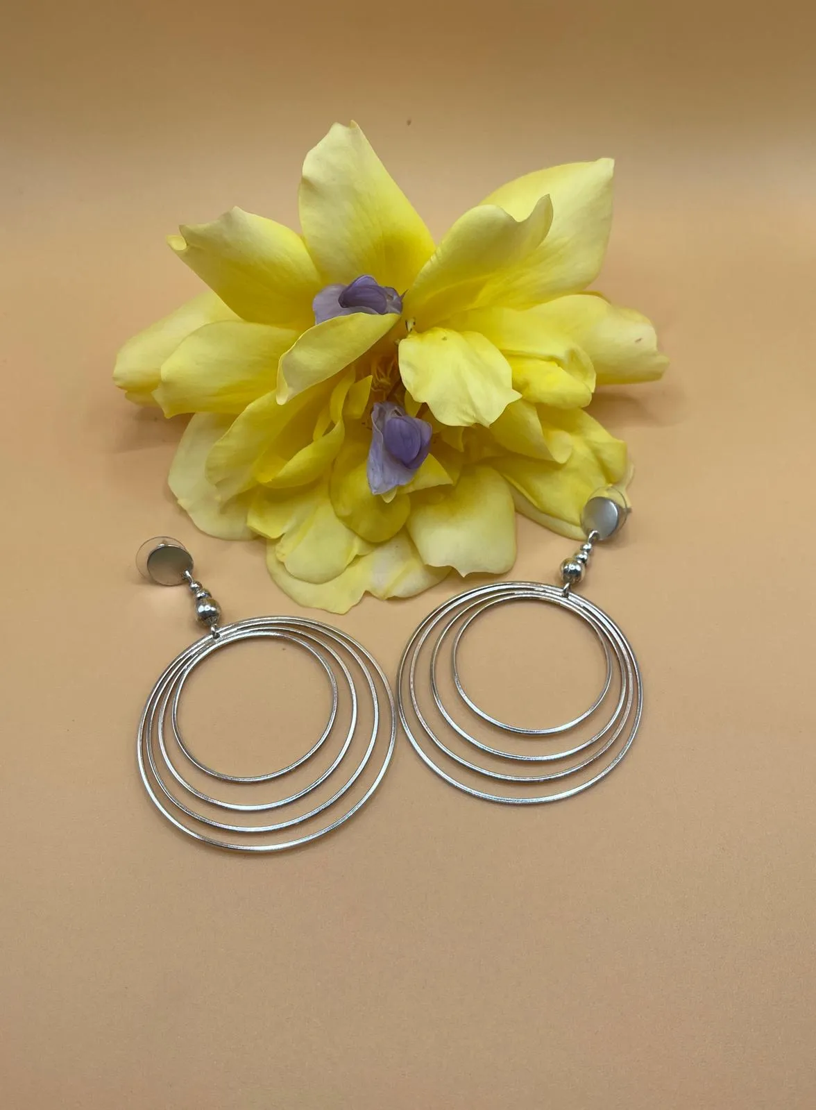 Sterling Silver Tone Round Multi Layered Earrings