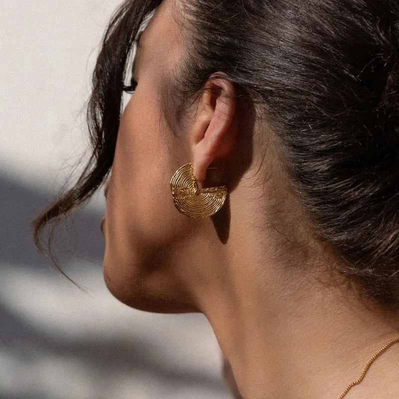 Textured Gold Crescent Hoop Earrings jlt11537