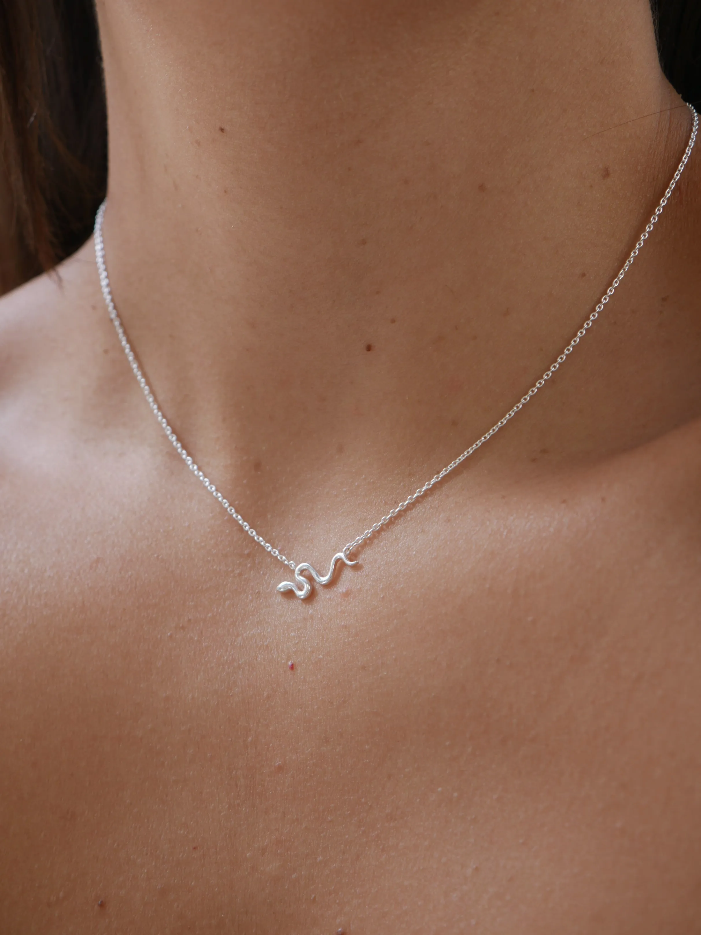 Tiny Snake Necklace Plain Luxury Sterling Silver 925 Minimalist Dainty Choker KESLEY