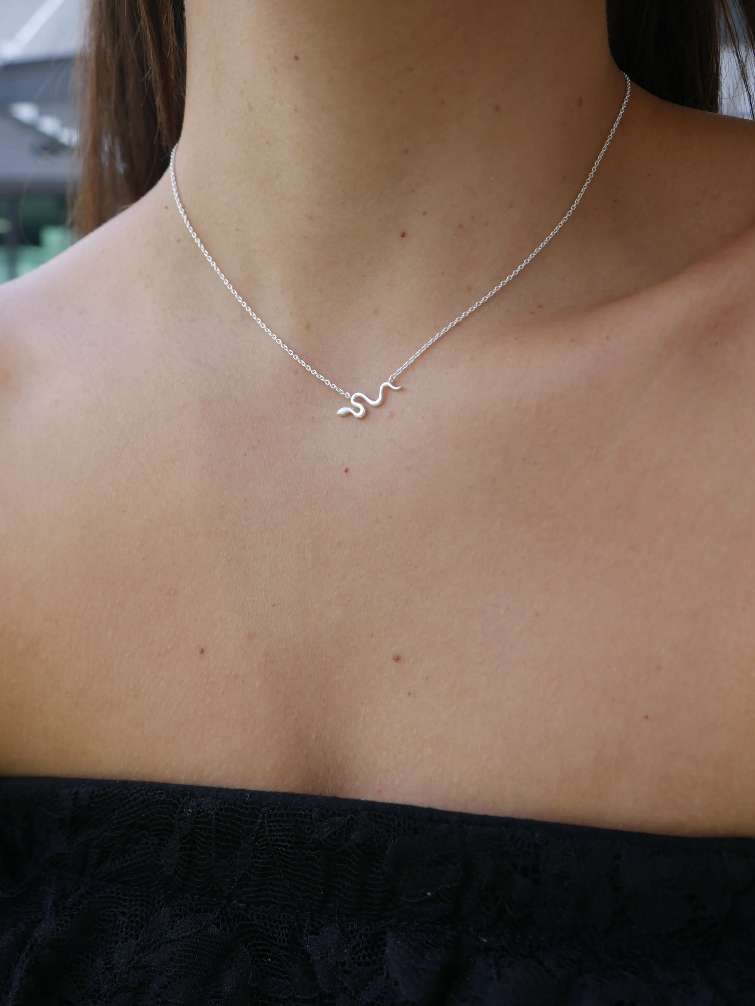 Tiny Snake Necklace Plain Luxury Sterling Silver 925 Minimalist Dainty Choker KESLEY