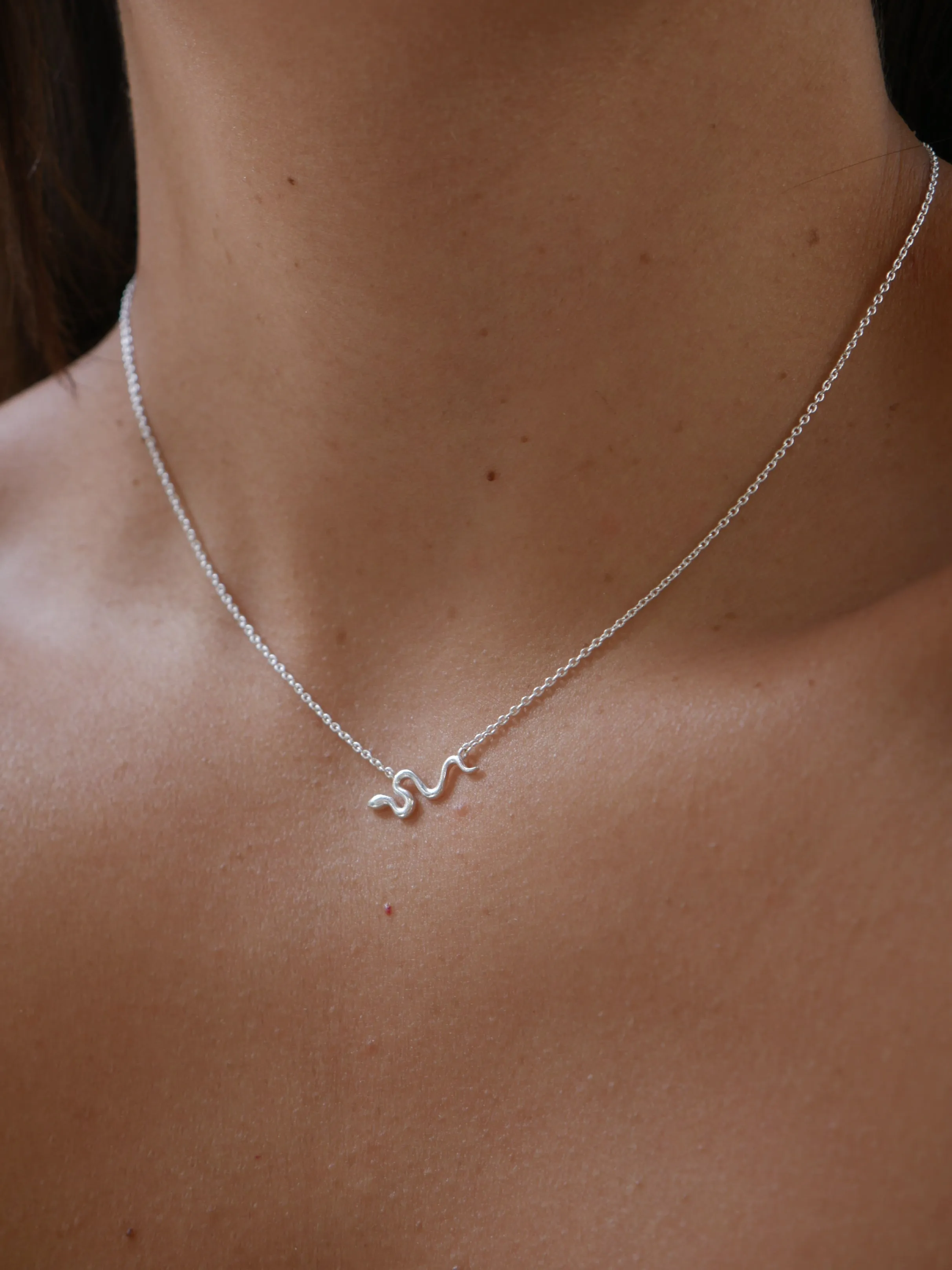 Tiny Snake Necklace Plain Luxury Sterling Silver 925 Minimalist Dainty Choker KESLEY