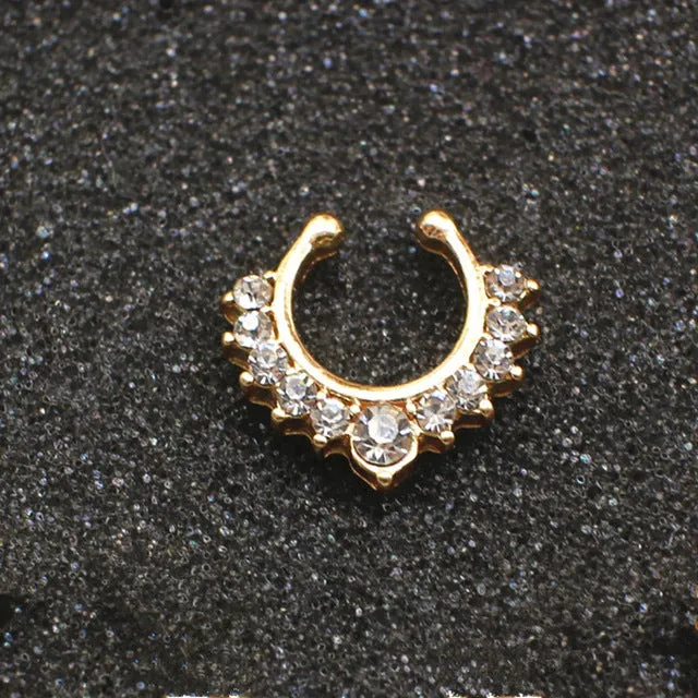 Top quality hot sale fake septum crystal clicker Fake nose Ring Piercing faux Body jewelry Hoop For Women Septum Clip non