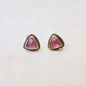 Trillion Rose Cut Pink Sapphire Stud Earrings