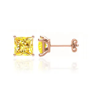 TRINITY - Princess Yellow Sapphire 18k Rose Gold Stud Earrings