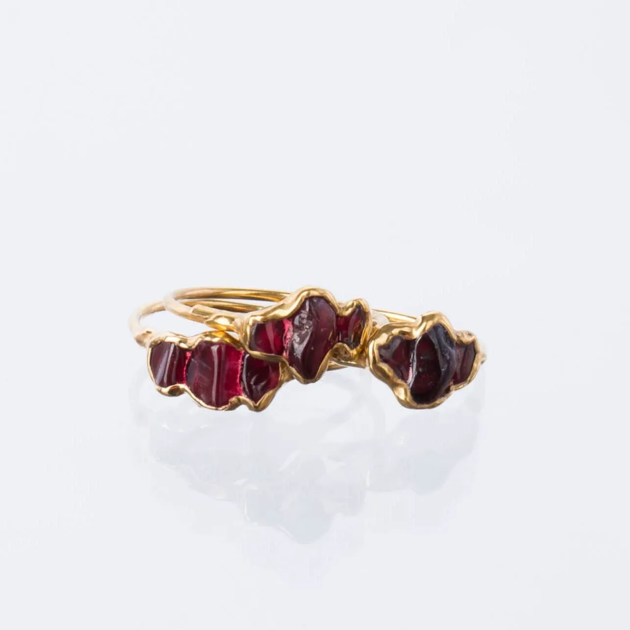 Triple Raw Garnet Ring, , Gold Ring, Garnet