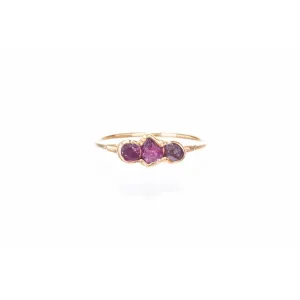 Triple Raw Ruby Ring for Women, Gold Ring, Raw Crystal Ring,