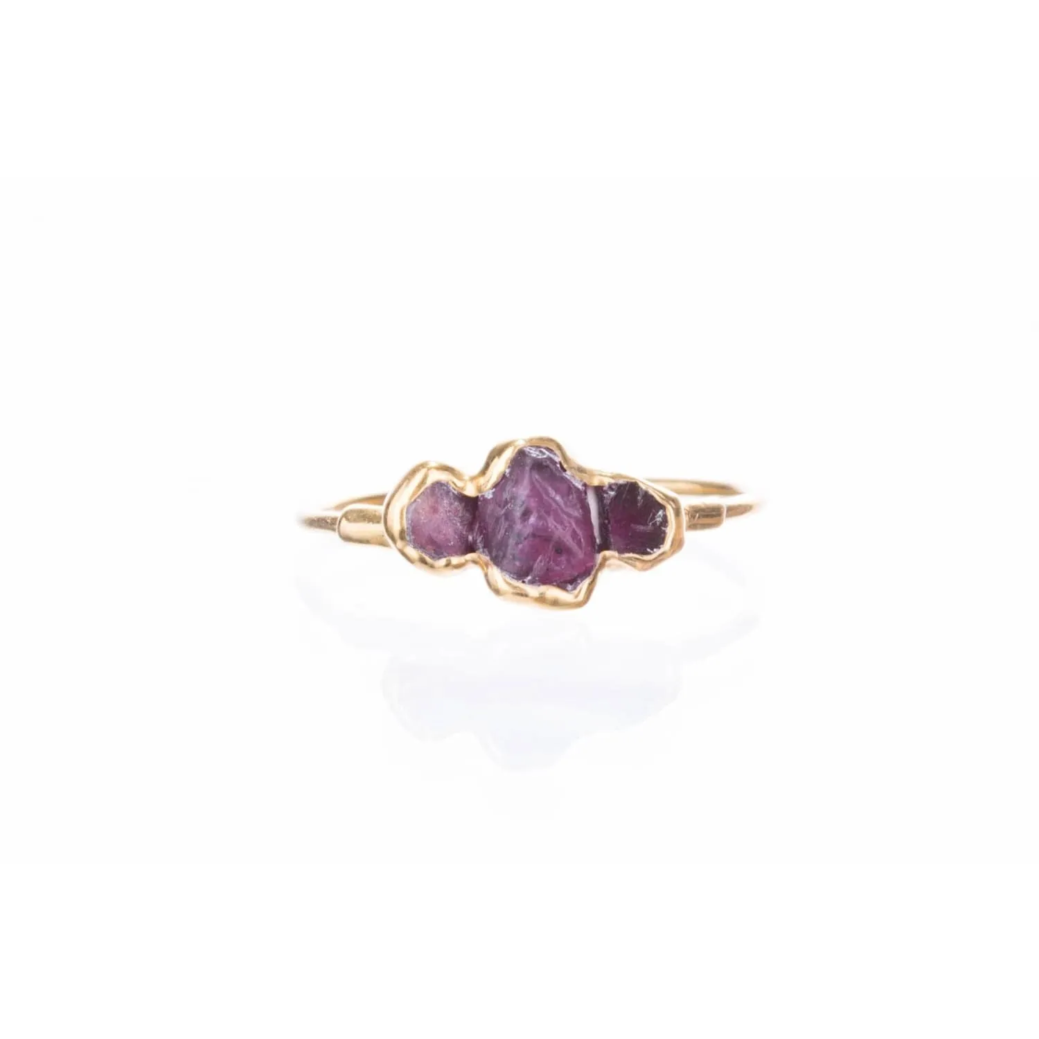 Triple Raw Ruby Ring for Women, Gold Ring, Raw Crystal Ring,