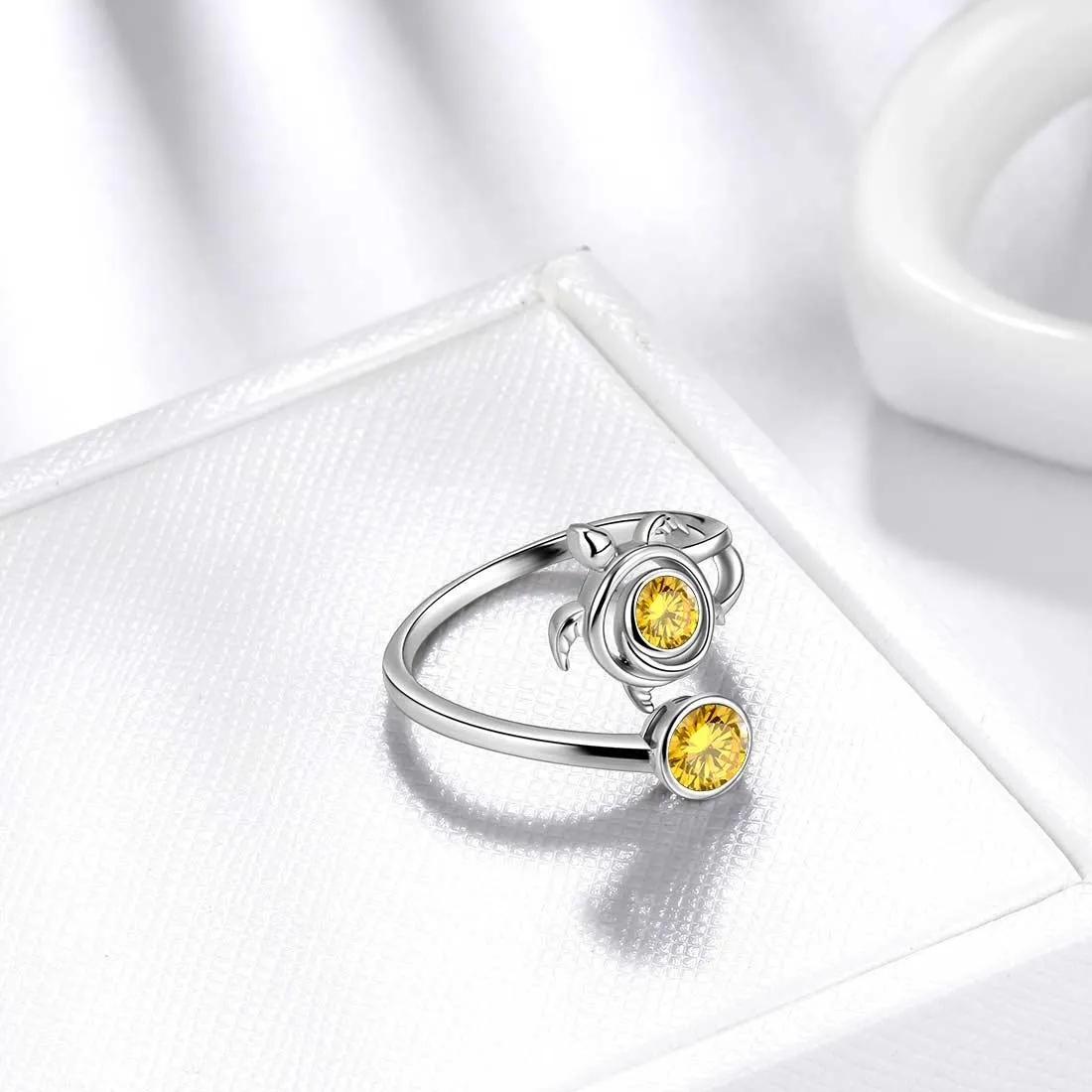 Turtle Birthstone November Citrine Ring Women Girls Jewelry Birthday Gift Sterling Silver