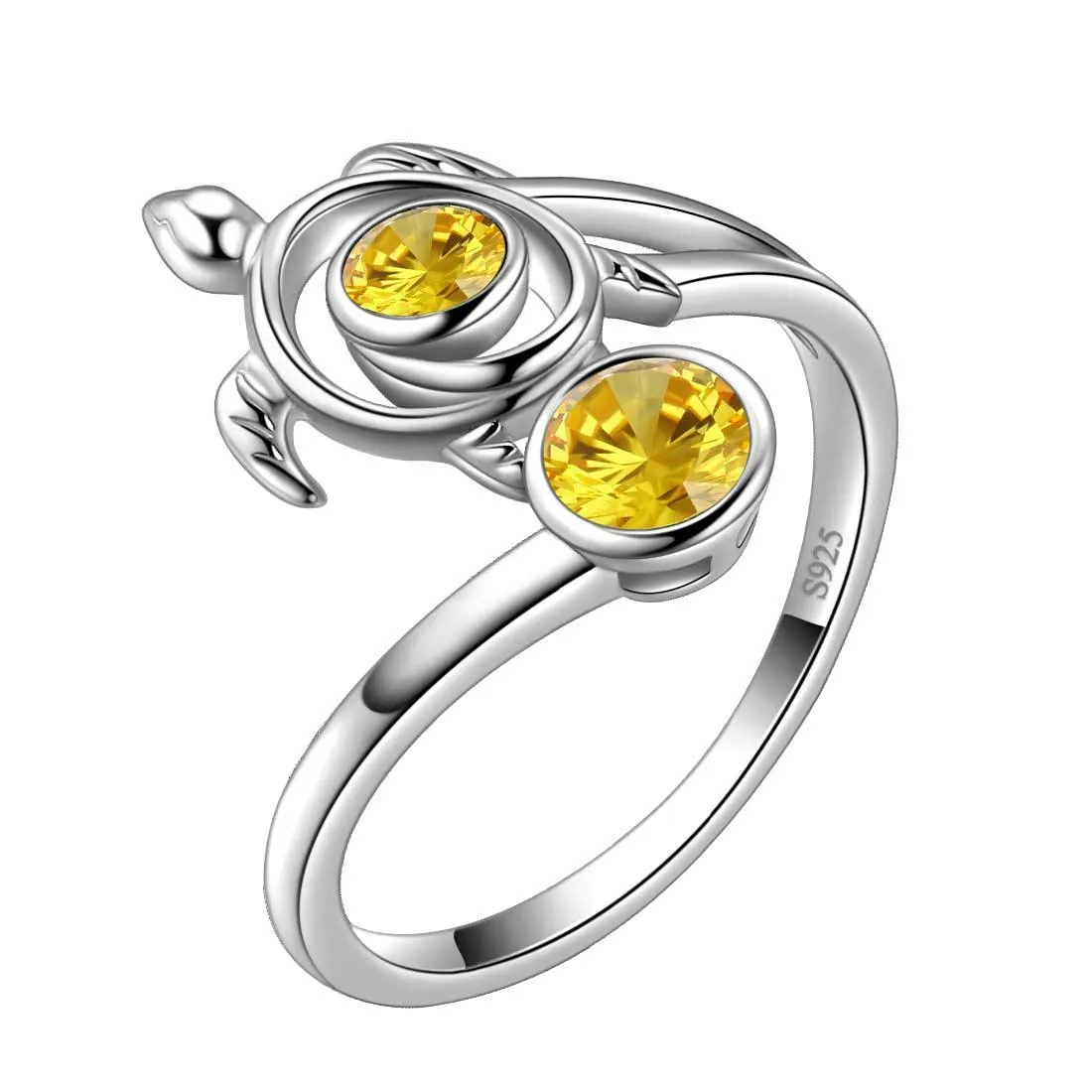 Turtle Birthstone November Citrine Ring Women Girls Jewelry Birthday Gift Sterling Silver