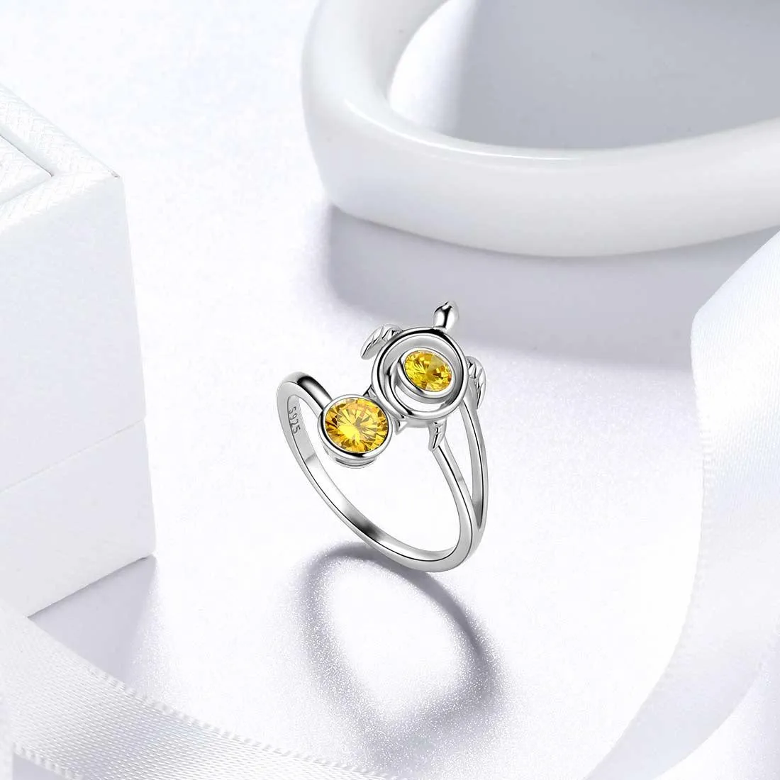 Turtle Birthstone November Citrine Ring Women Girls Jewelry Birthday Gift Sterling Silver