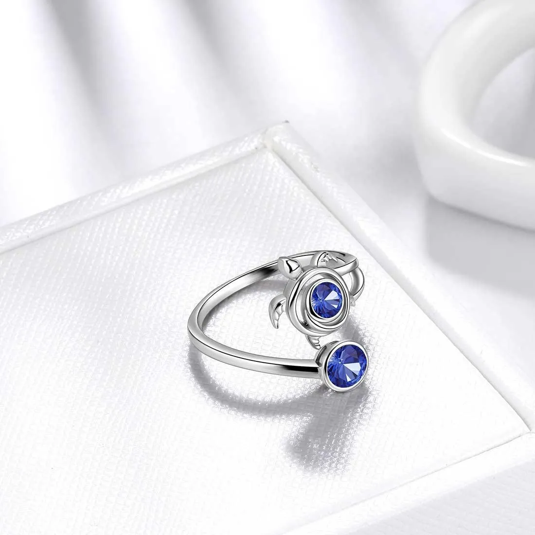 Turtle Birthstone September Sapphire Ring Women Girls Jewelry Birthday Gift Sterling Silver