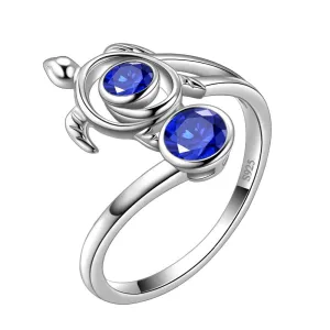 Turtle Birthstone September Sapphire Ring Women Girls Jewelry Birthday Gift Sterling Silver