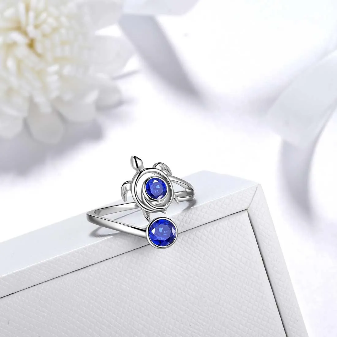 Turtle Birthstone September Sapphire Ring Women Girls Jewelry Birthday Gift Sterling Silver