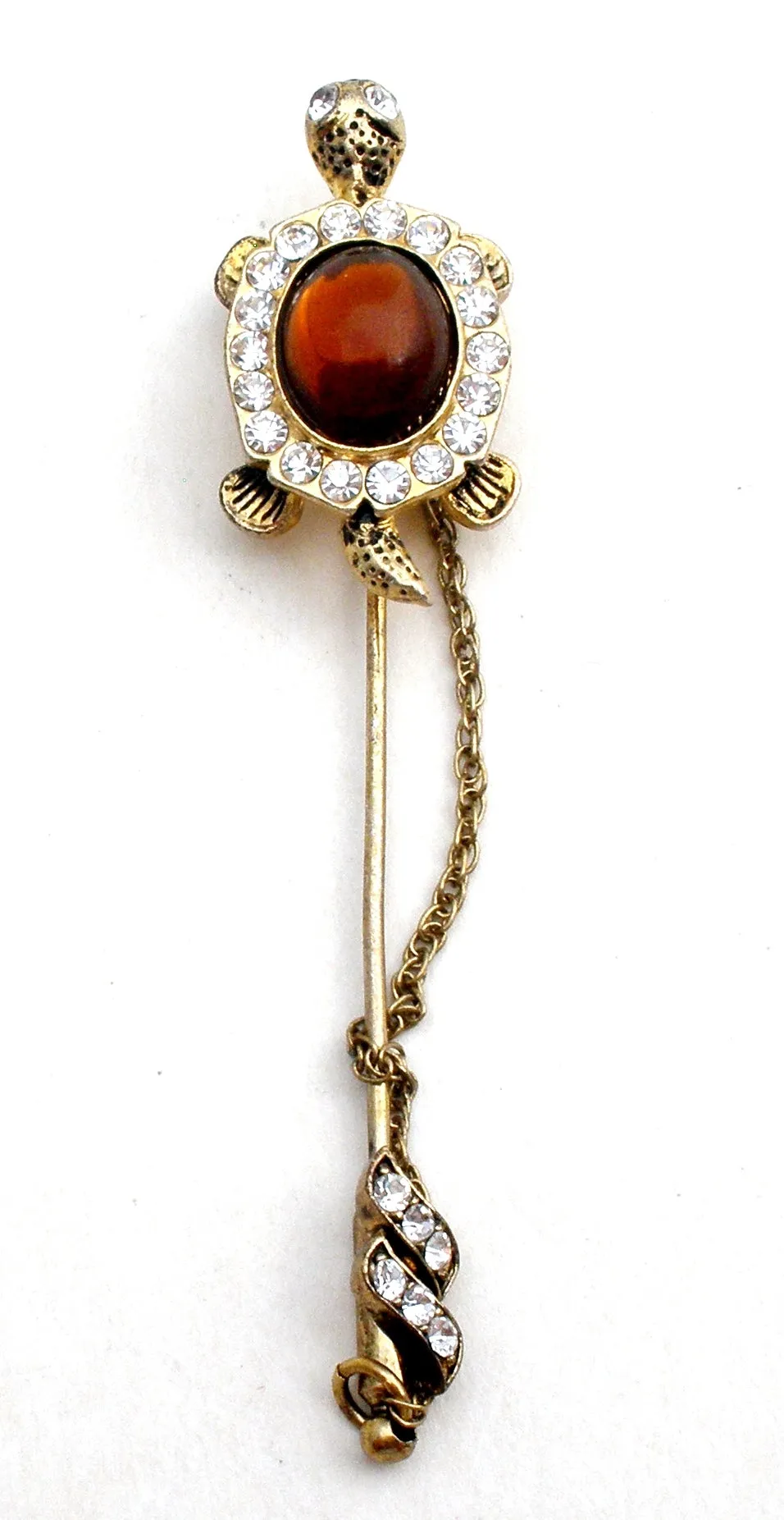 Turtle Jelly Belly Rhinestone Stick Pin Brooch Vintage