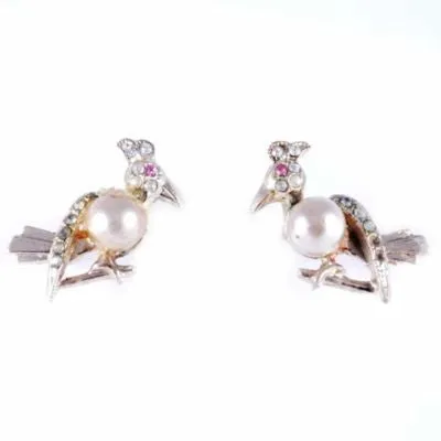 Two Vintage Bird Scatter Pins W/Faux Pearls 1950S