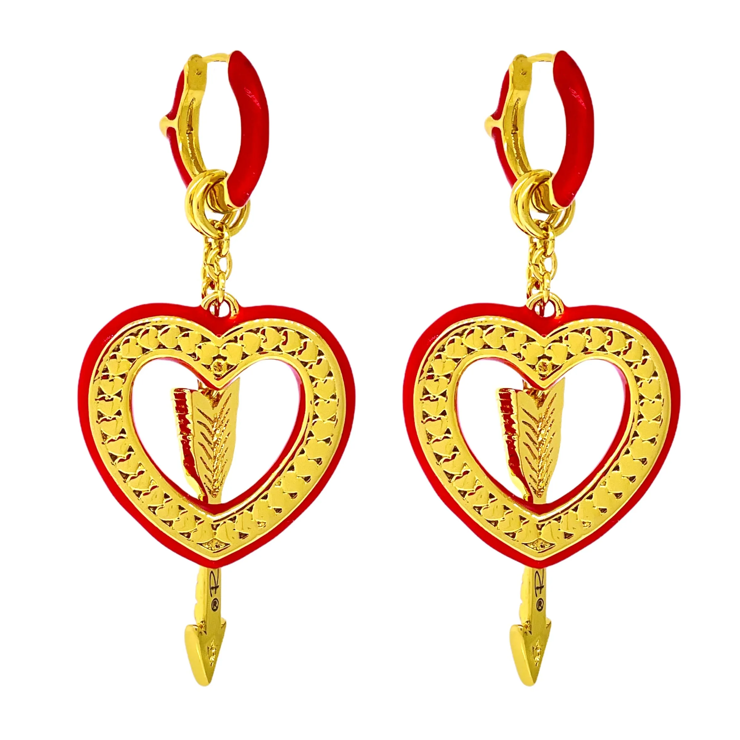 Valentine Hearts and Arrow Love Red Ombre Earring by Ritzy Couture DeLuxe-18k Gold Plating