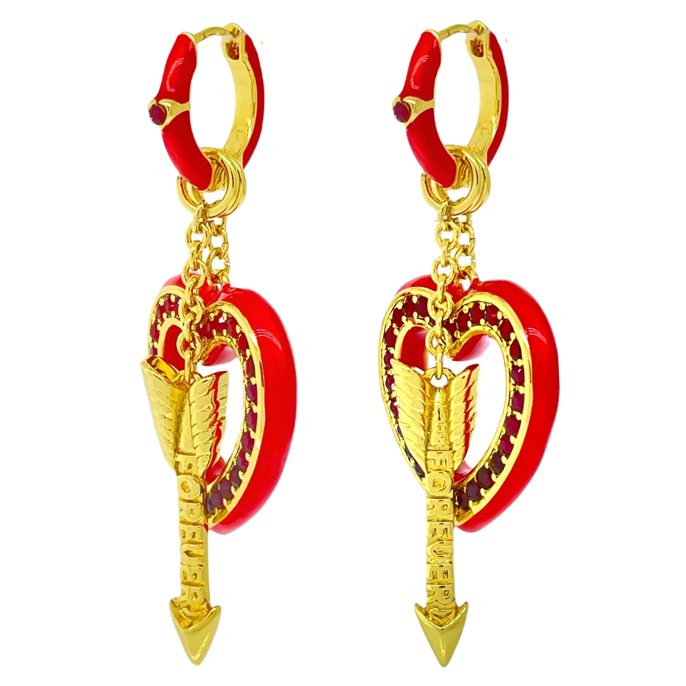 Valentine Hearts and Arrow Love Red Ombre Earring by Ritzy Couture DeLuxe-18k Gold Plating