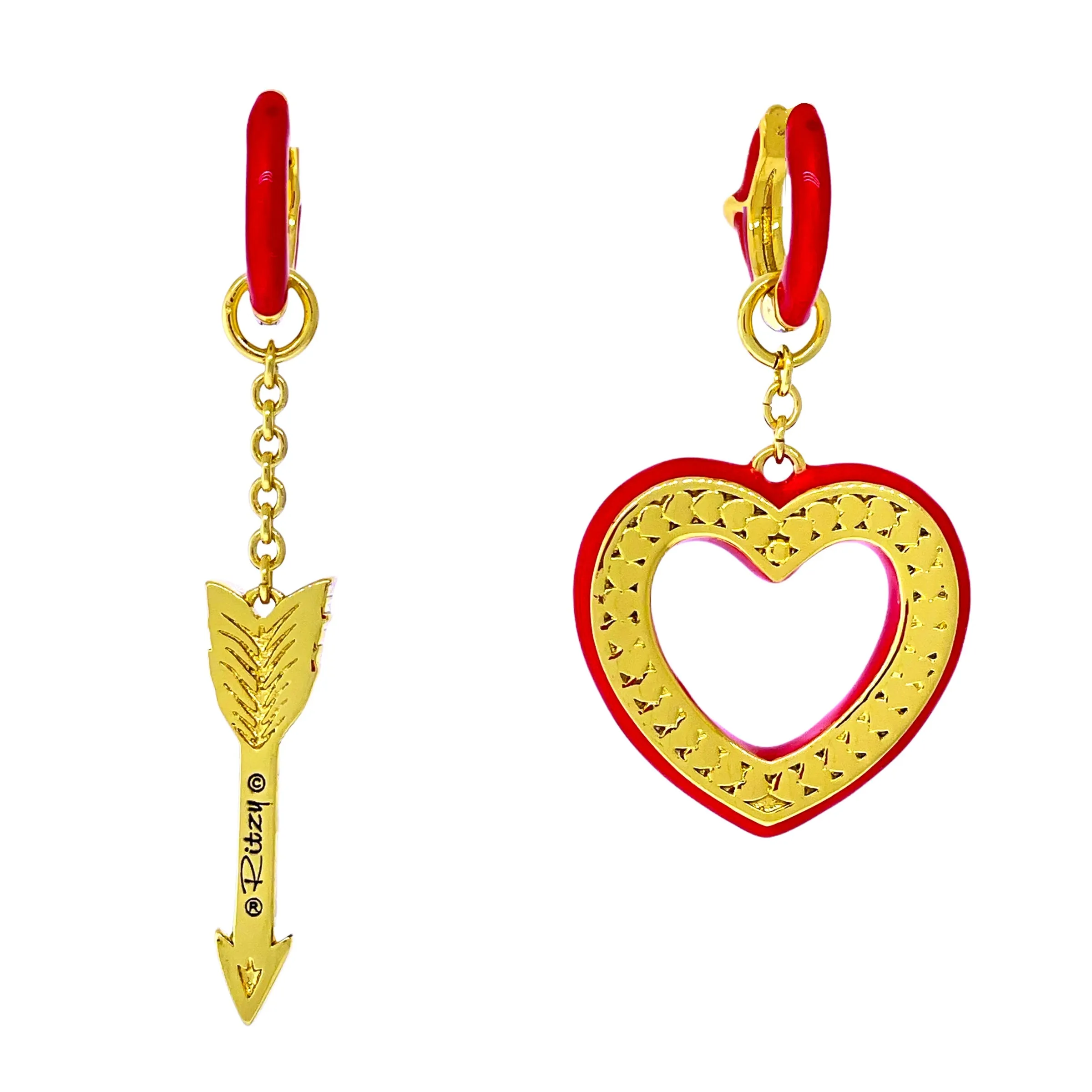 Valentine Hearts and Arrow Love Red Ombre Earring by Ritzy Couture DeLuxe-18k Gold Plating