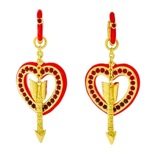 Valentine Hearts and Arrow Love Red Ombre Earring by Ritzy Couture DeLuxe-18k Gold Plating