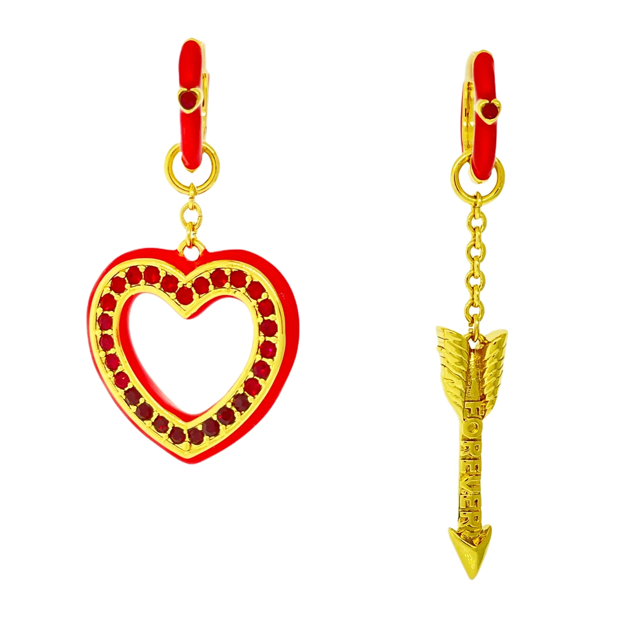 Valentine Hearts and Arrow Love Red Ombre Earring by Ritzy Couture DeLuxe-18k Gold Plating