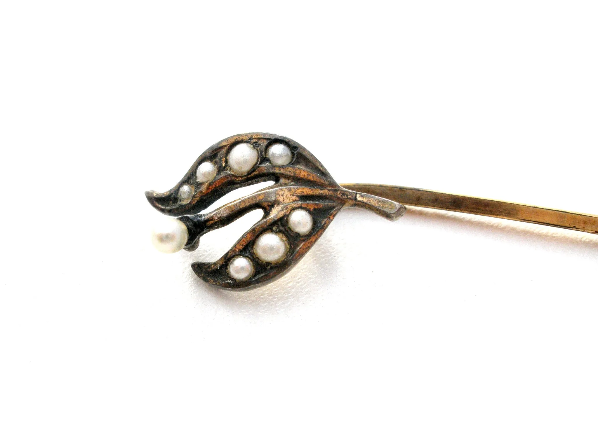 Victorian 10K Yellow Gold Pearl Stick Pin Antique