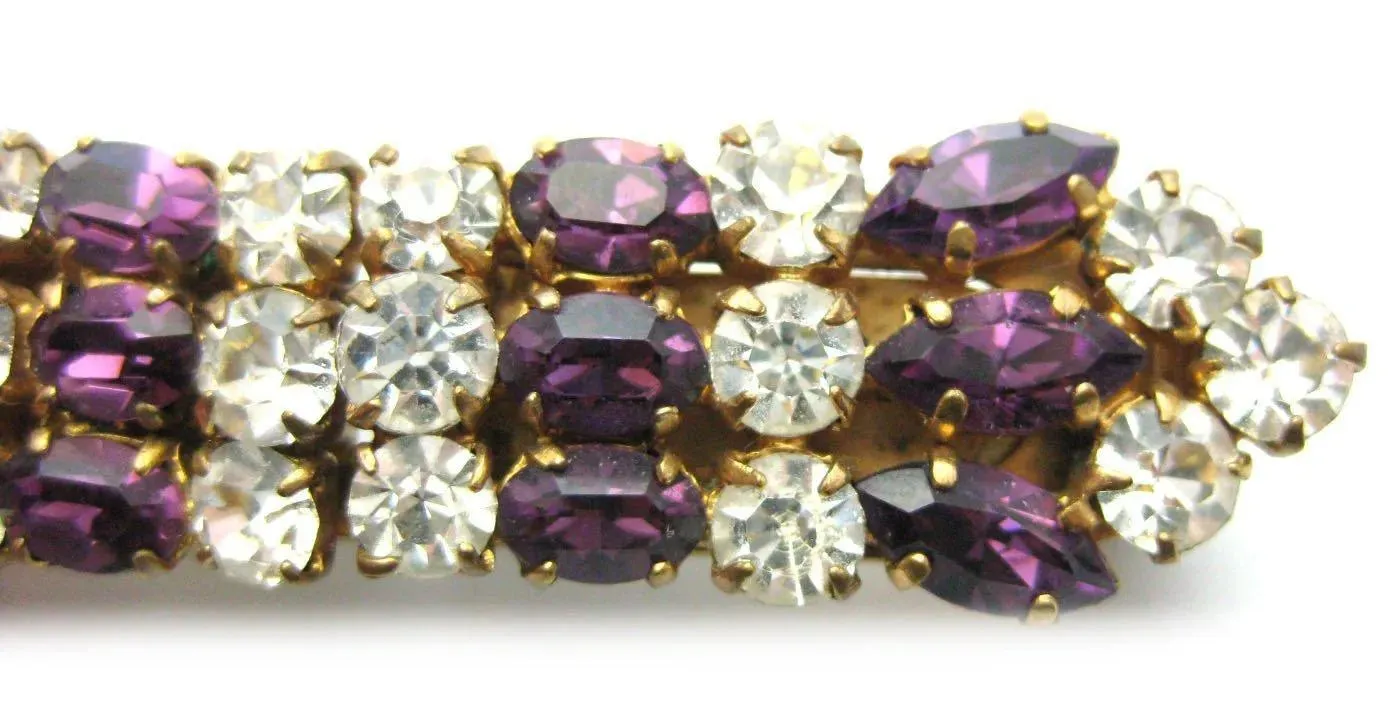 Vintage 1950s Diamante Purple Duet Clip Brooch