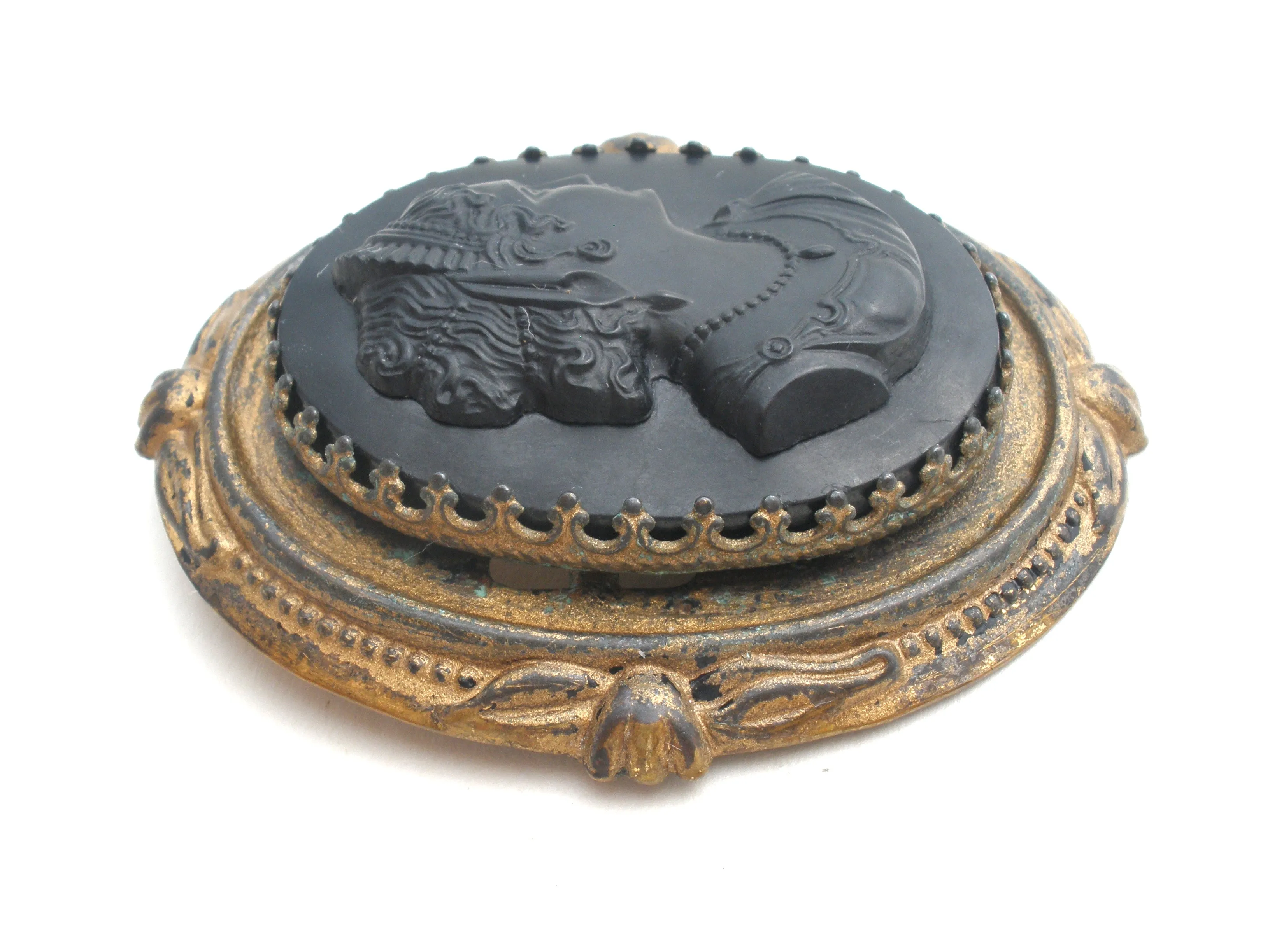 Vintage Black Cameo Brass Brooch Pin