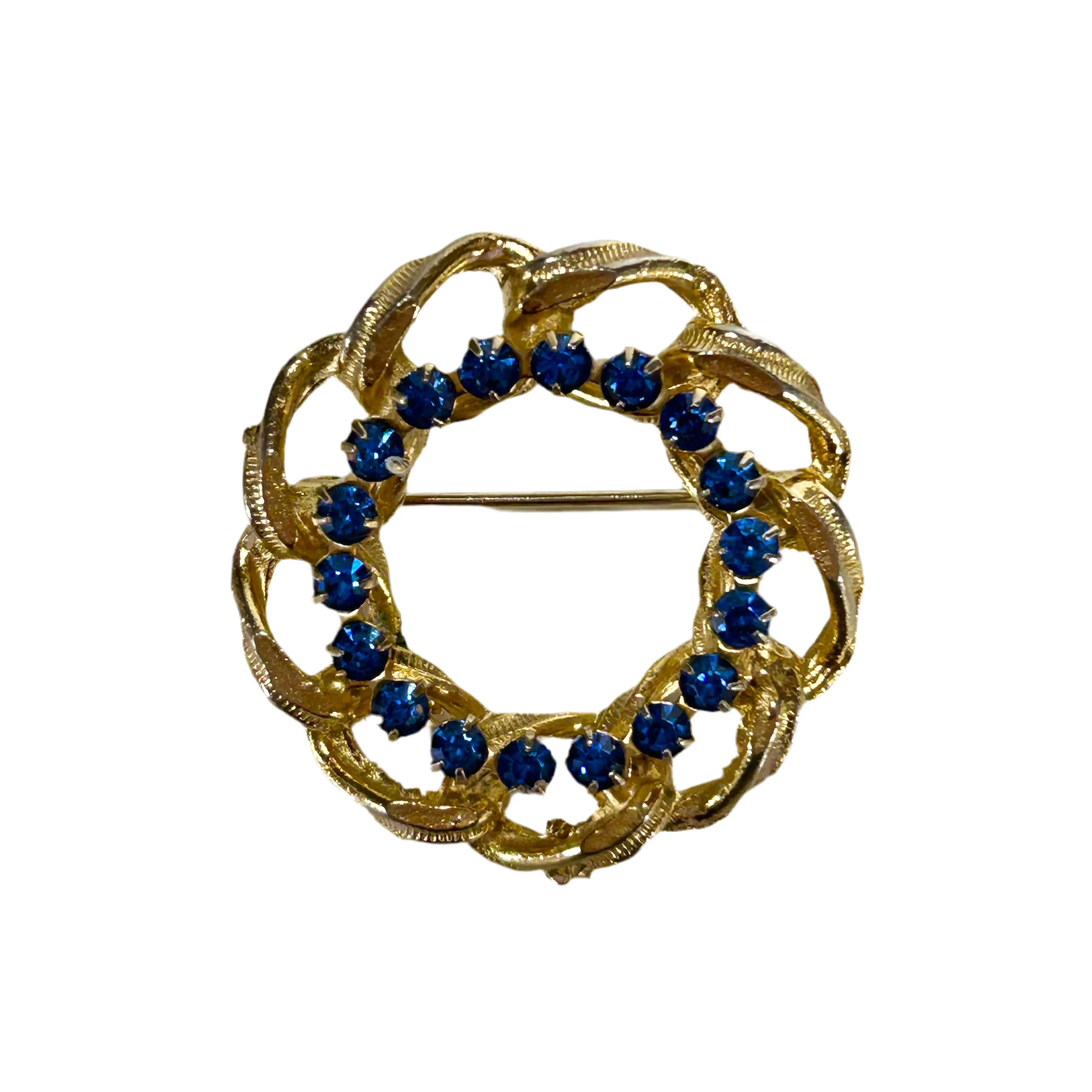 Vintage Blue & Gold Round Brooch