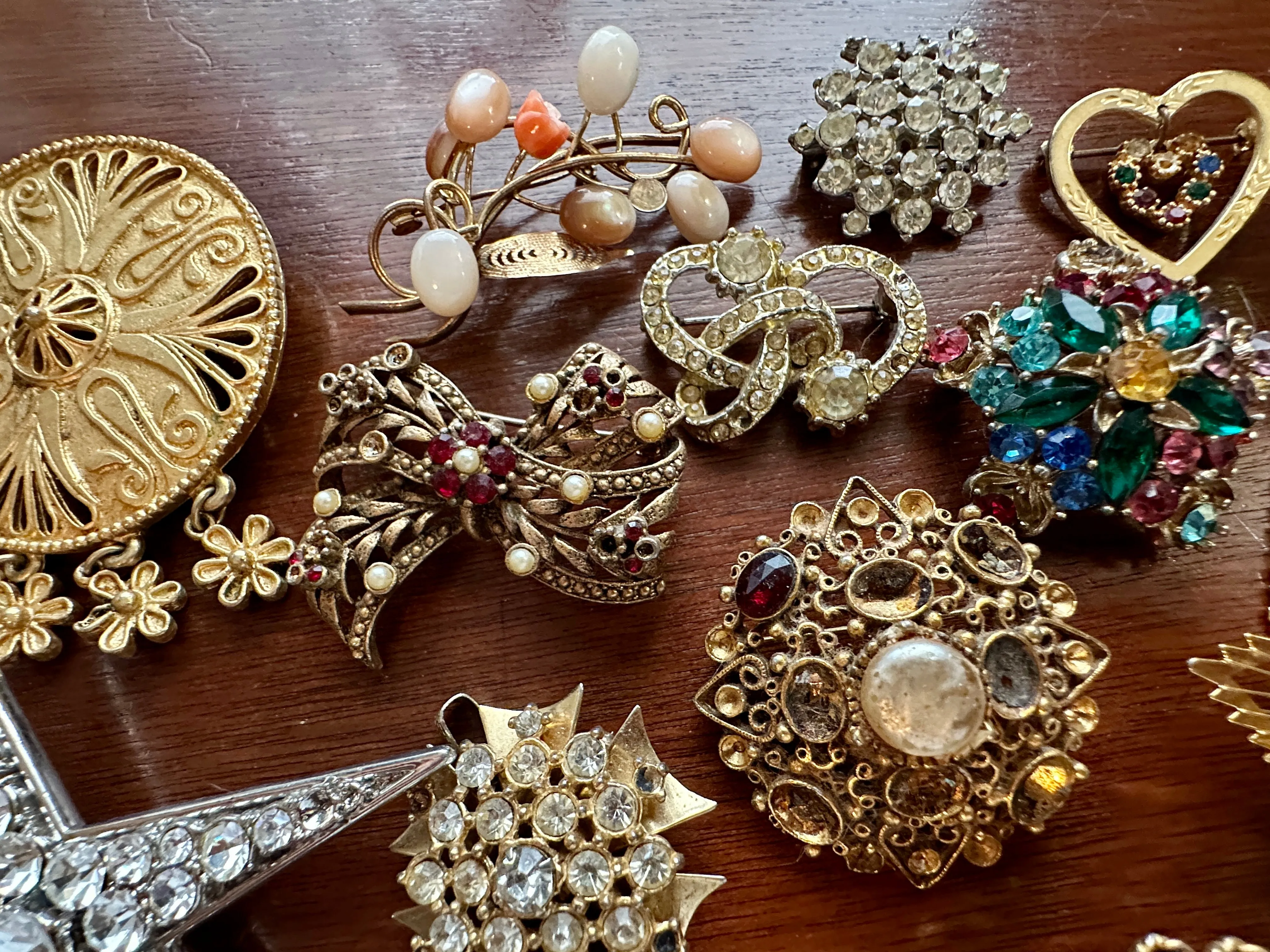 Vintage Brooch Harvest Craft Repair Lot Rhinestones Beads Florenza Art Napier