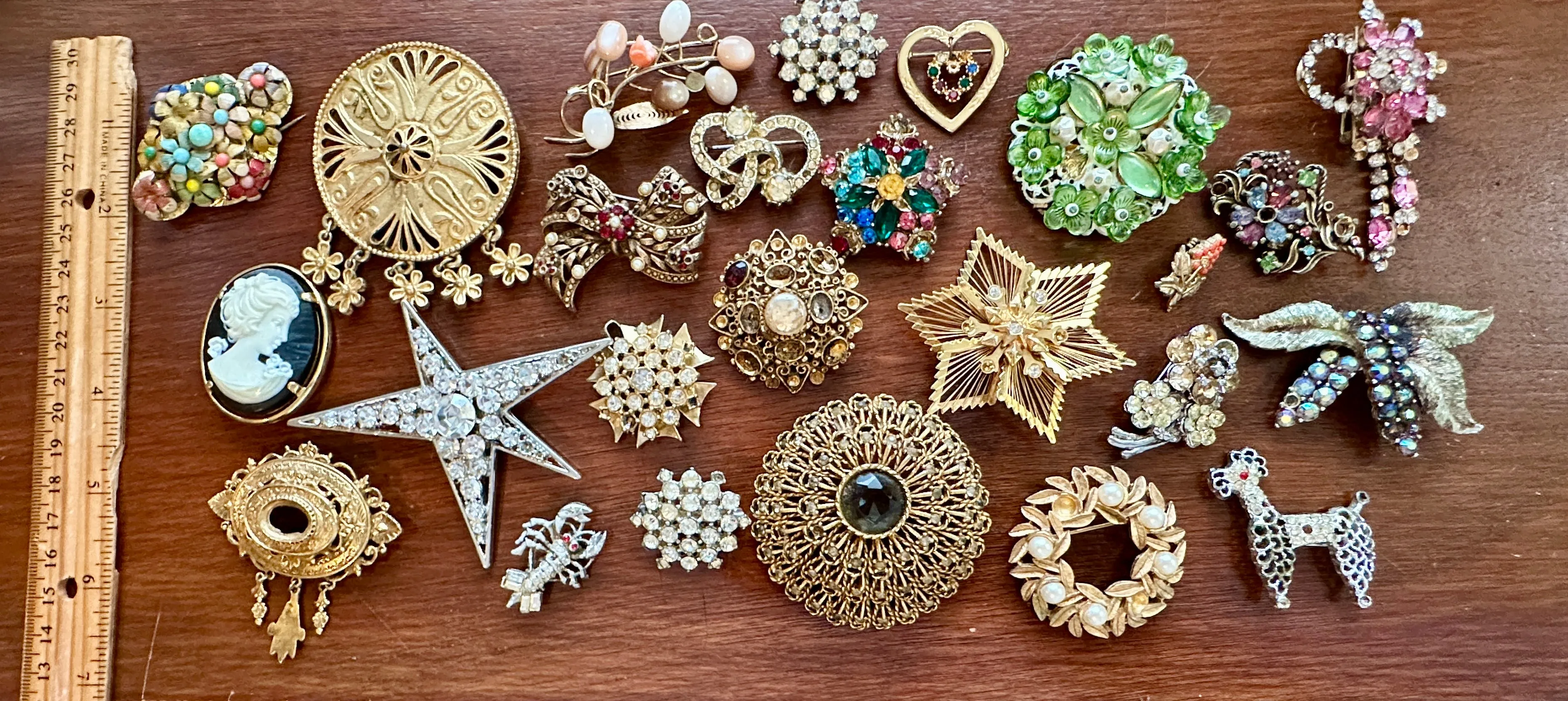 Vintage Brooch Harvest Craft Repair Lot Rhinestones Beads Florenza Art Napier