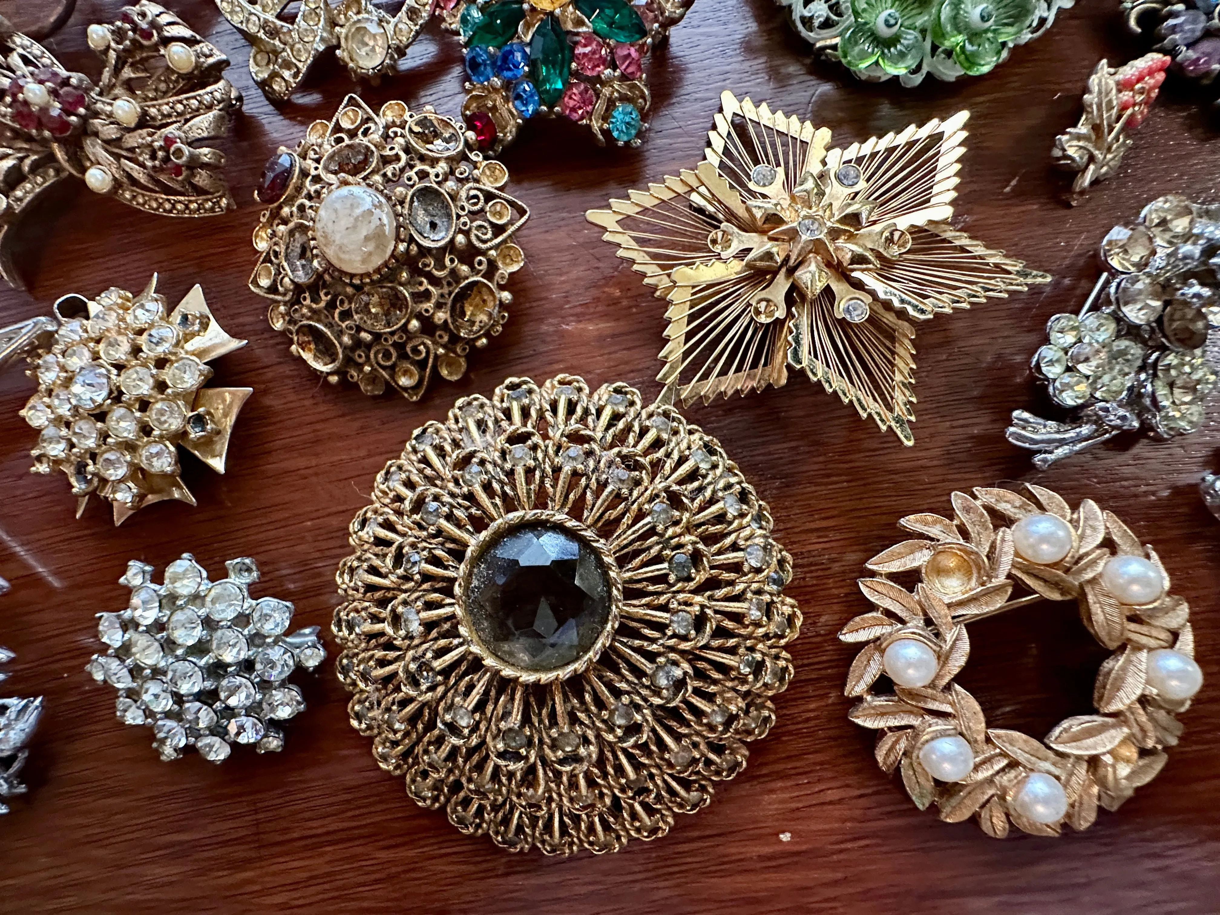 Vintage Brooch Harvest Craft Repair Lot Rhinestones Beads Florenza Art Napier