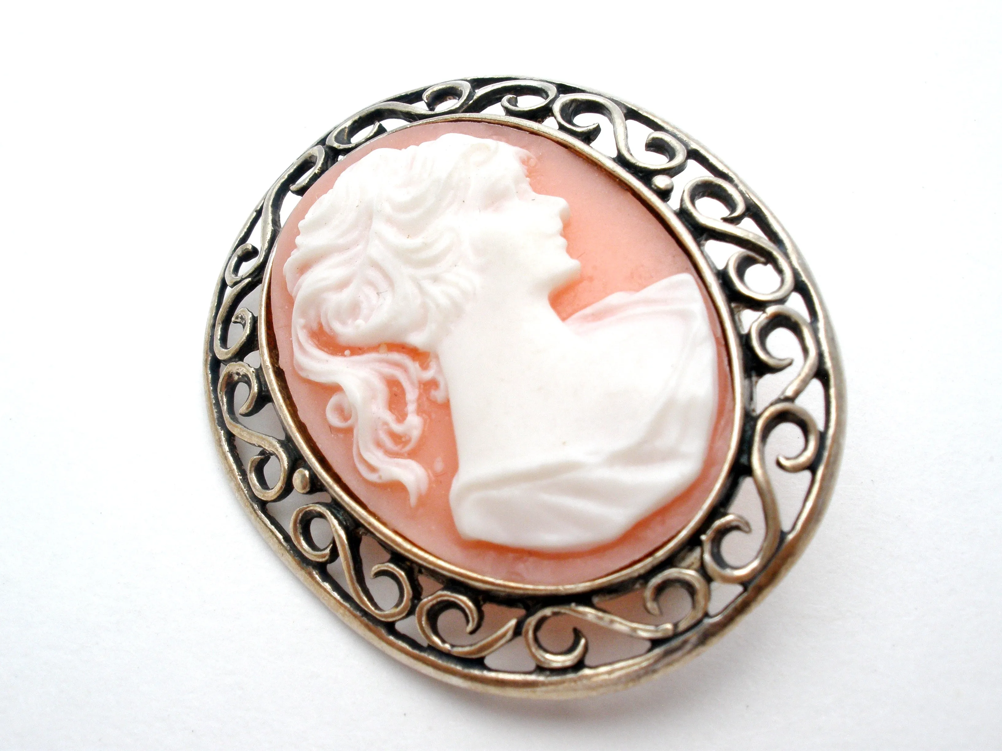 Vintage Cameo Brooch Pin Sterling Silver