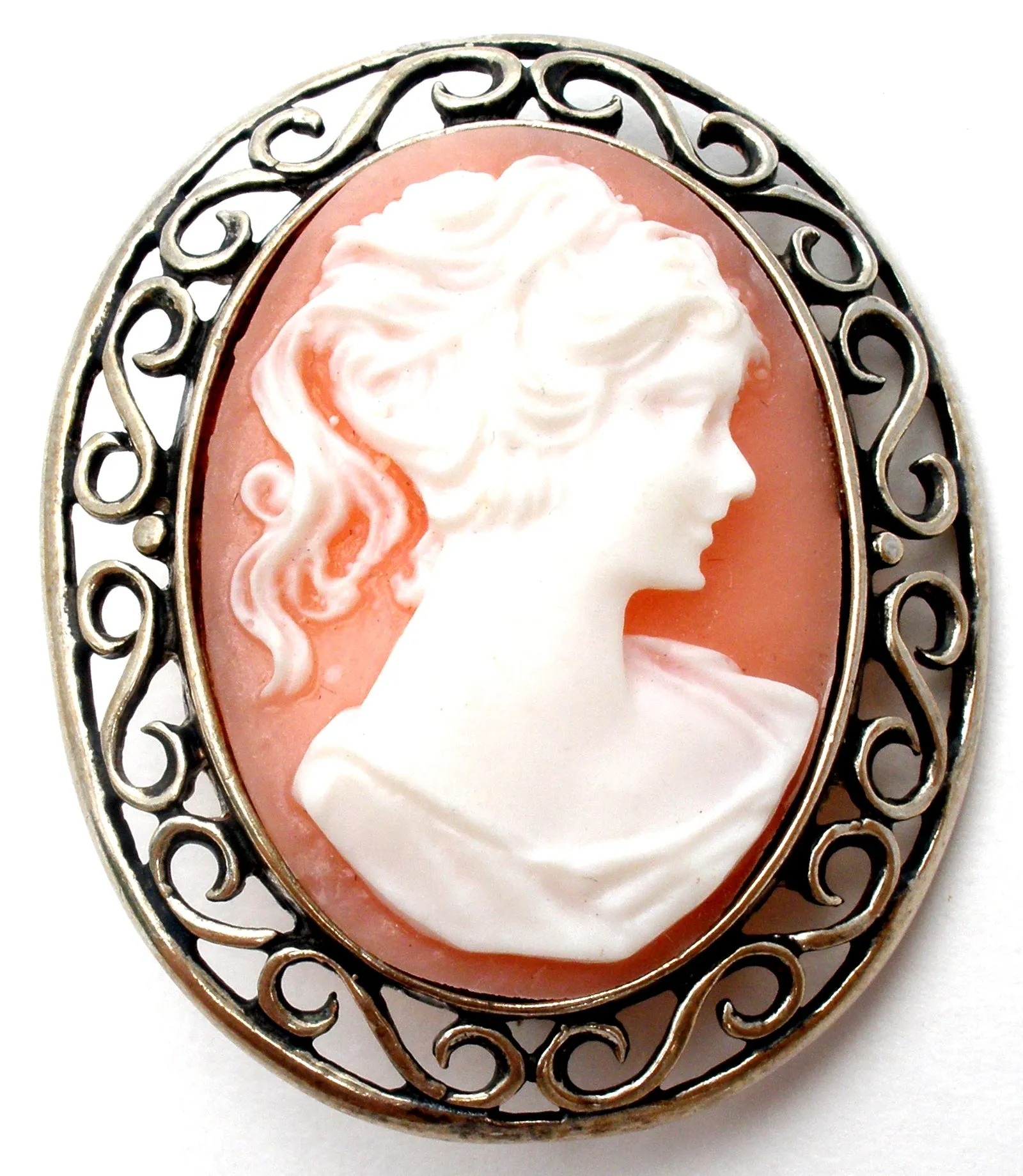 Vintage Cameo Brooch Pin Sterling Silver