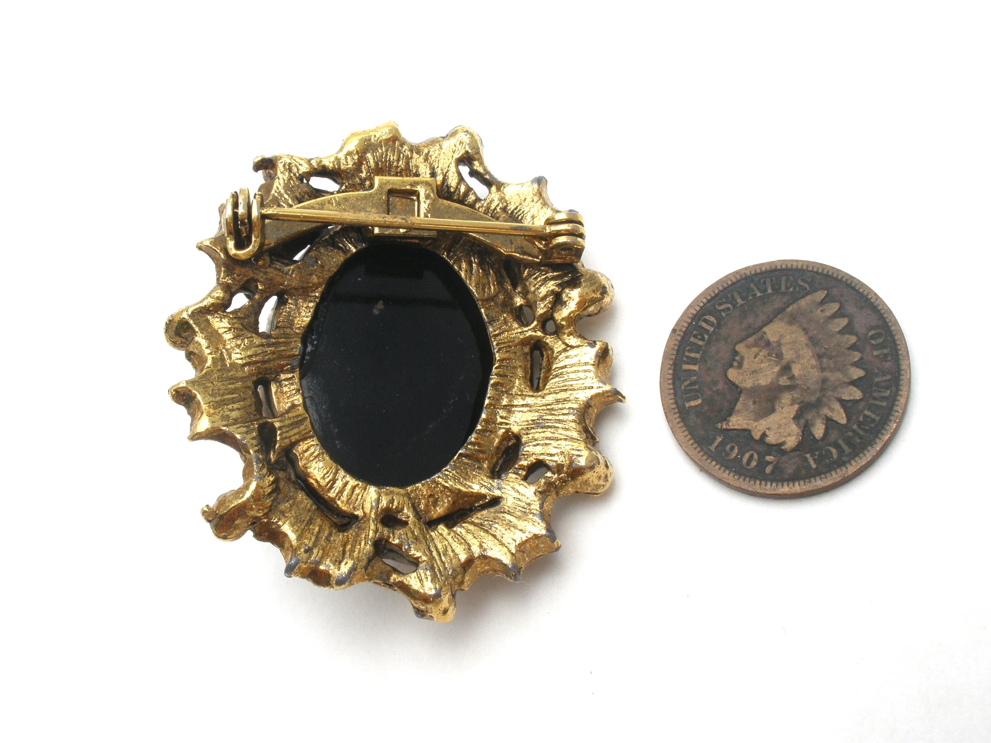 Vintage Hematite Left Facing Cameo Brooch Pin