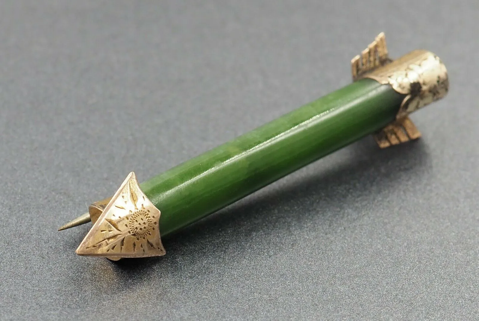 Vintage Jade Gold Plated Bar Brooch