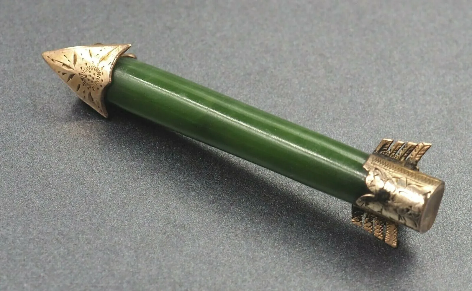 Vintage Jade Gold Plated Bar Brooch