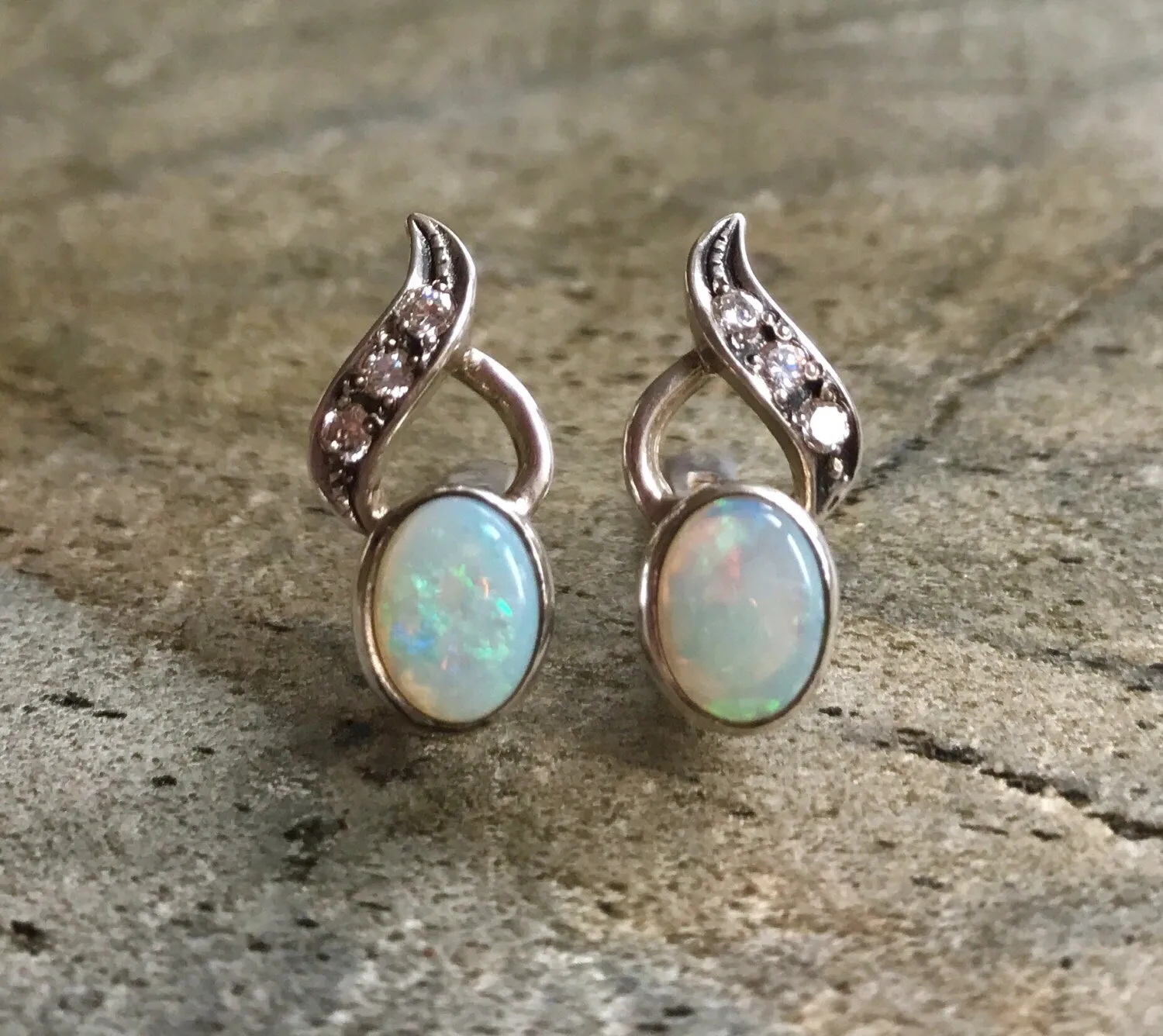 Vintage Opal Earrings - Long Opal Earrings - Opal Artistic Earrings