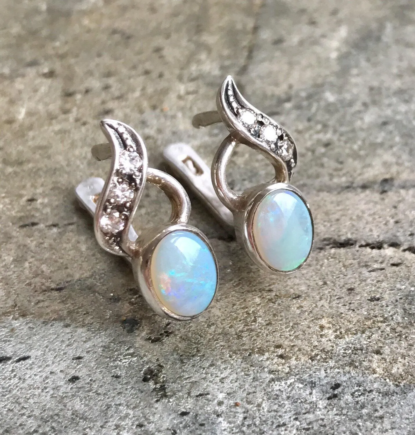 Vintage Opal Earrings - Long Opal Earrings - Opal Artistic Earrings