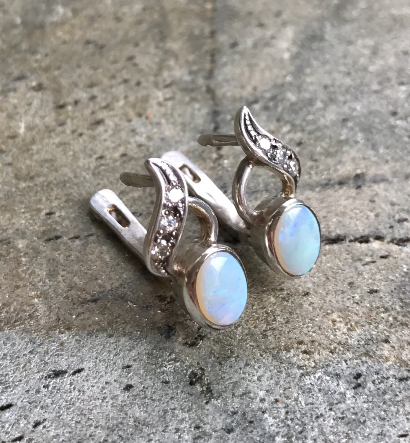 Vintage Opal Earrings - Long Opal Earrings - Opal Artistic Earrings