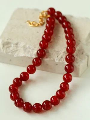 Vintage Red  Agate 12mm Round Beaded Necklace