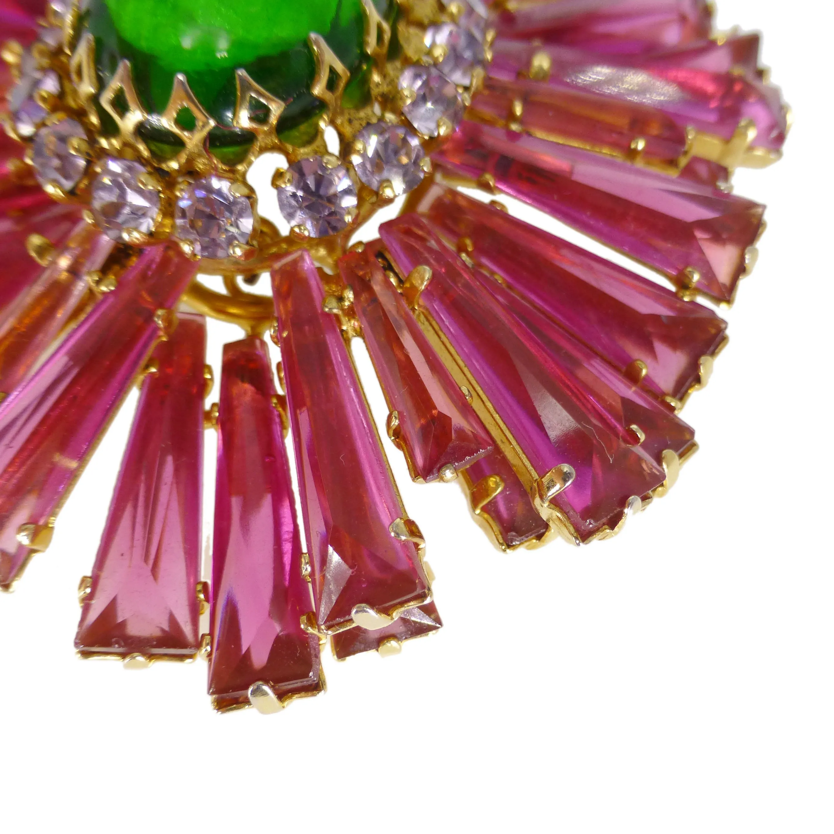 Vintage Schreiner Pink & Green Keystone Ruffle Brooch