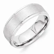 Vitalium Grain Finish Center 7mm Ridged Edge Flat Wedding Band Ring