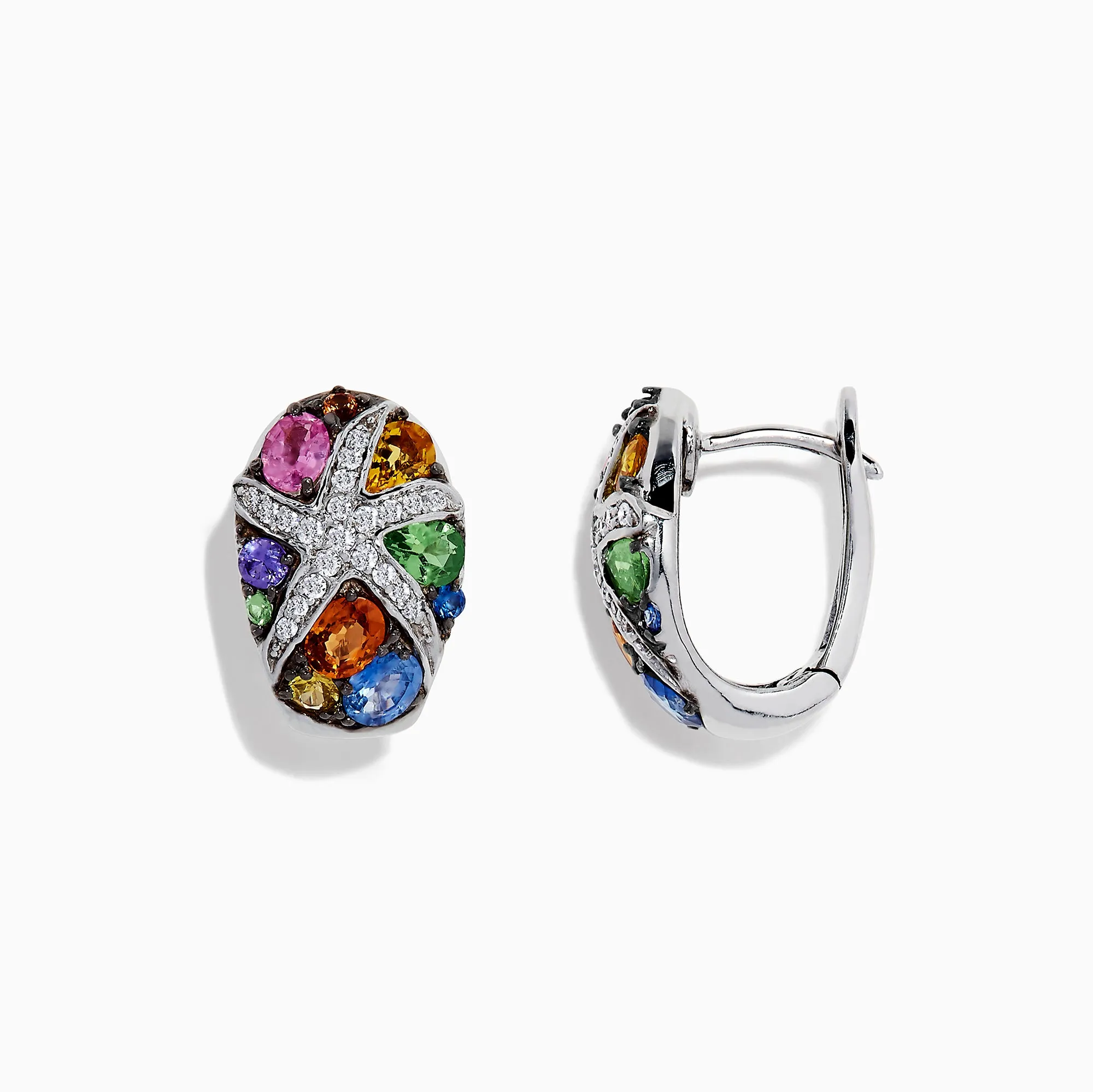 Watercolors 14K White Gold Multi Sapphire & Diamond Earrings, 3.01 TCW