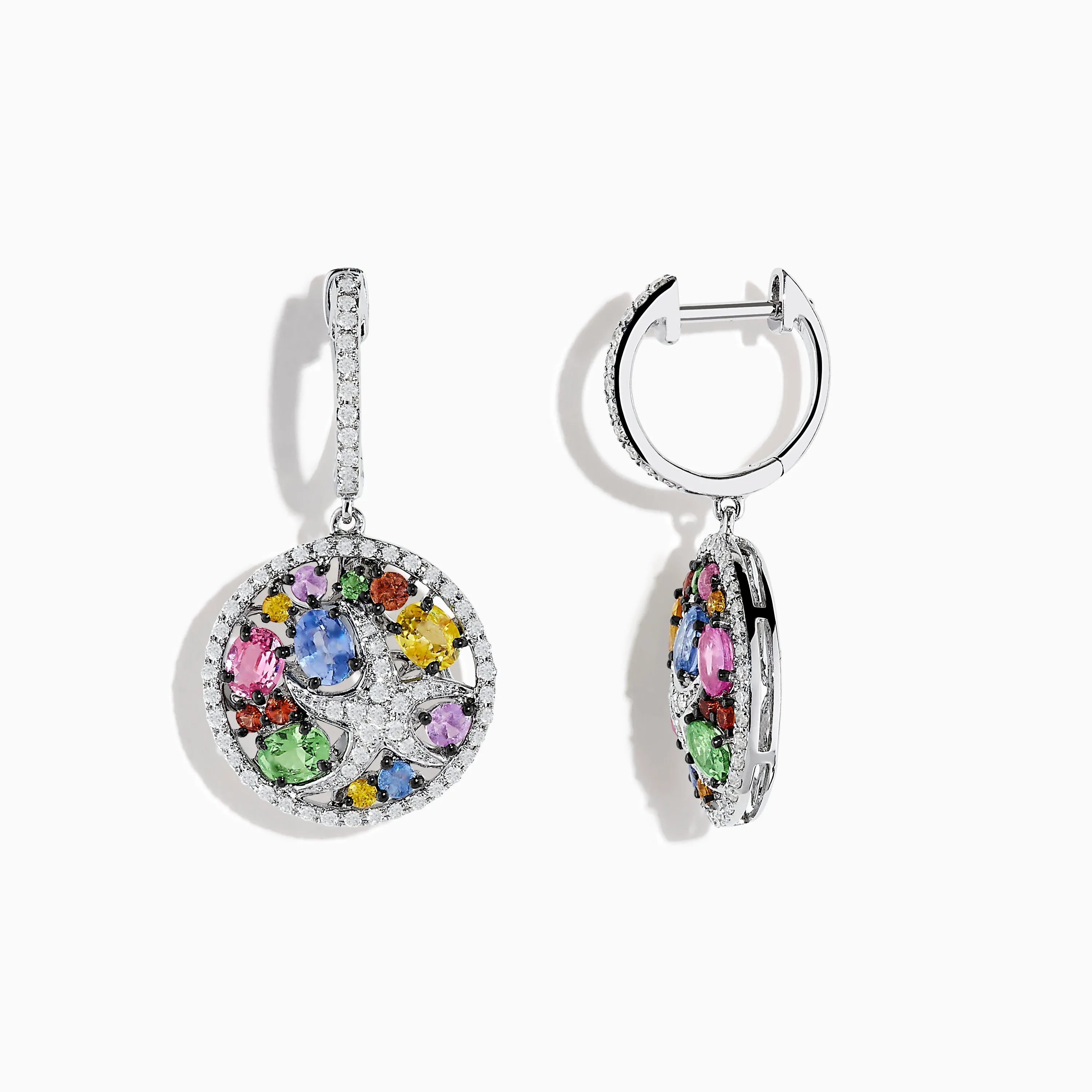 Watercolors 14K White Gold Multi Sapphire Earrings