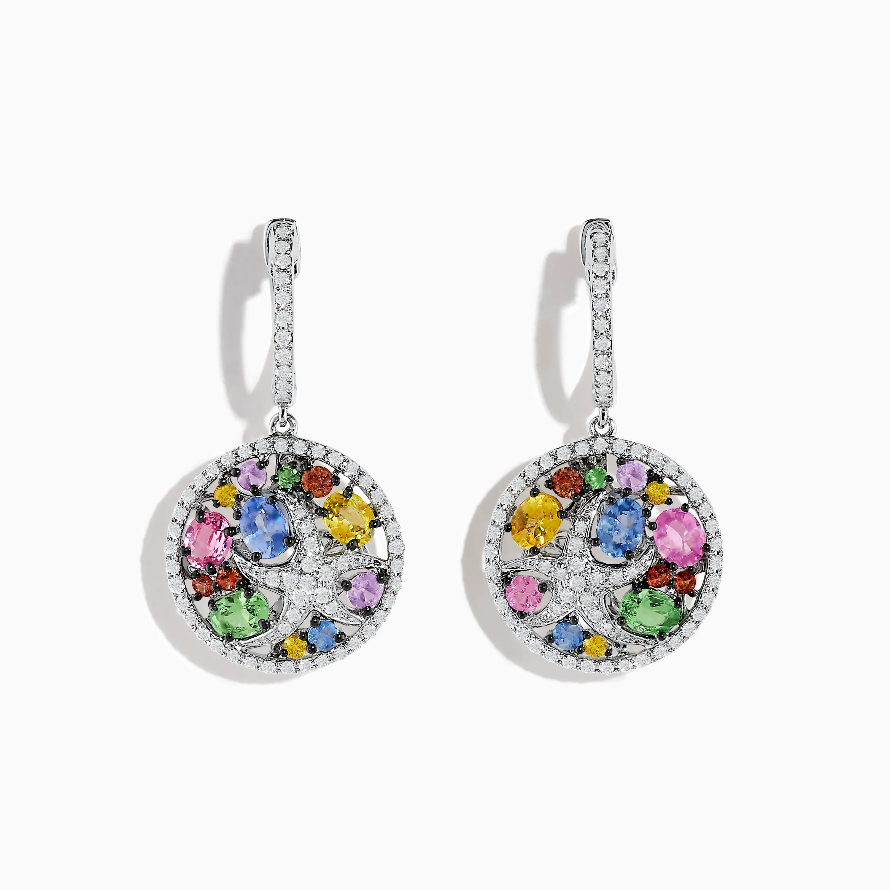 Watercolors 14K White Gold Multi Sapphire Earrings