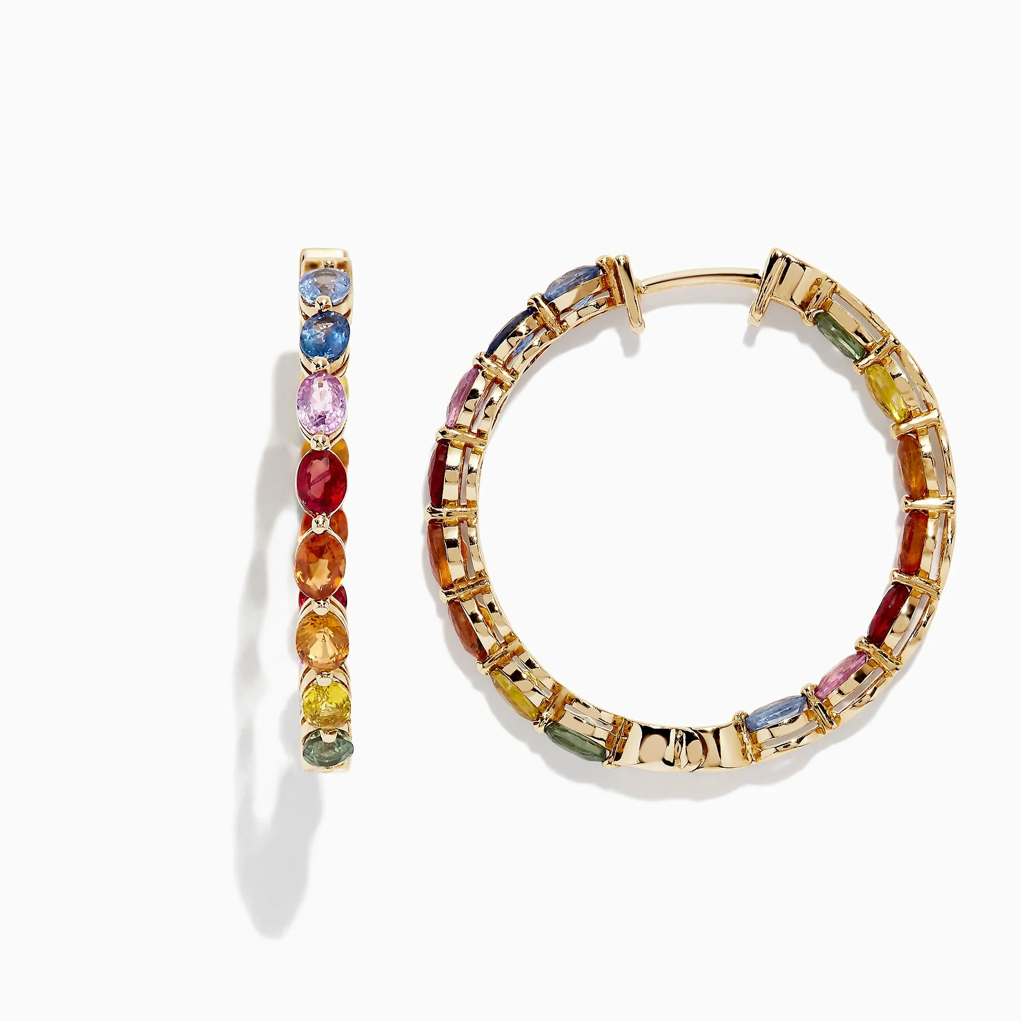 Watercolors 14K Yellow Gold Multi Sapphire 1" Hoop Earrings, 6.18 TCW