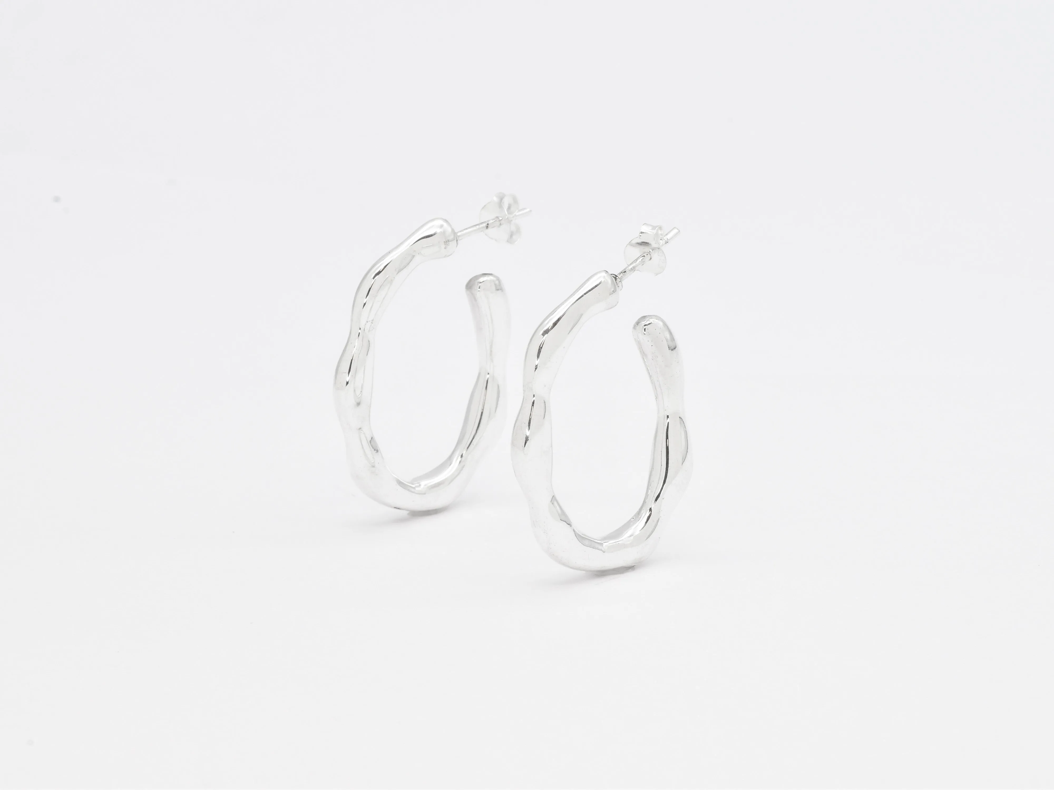 Wavy Hoop Earrings - Round Hoops Earrings - Silver Hoops Earrings