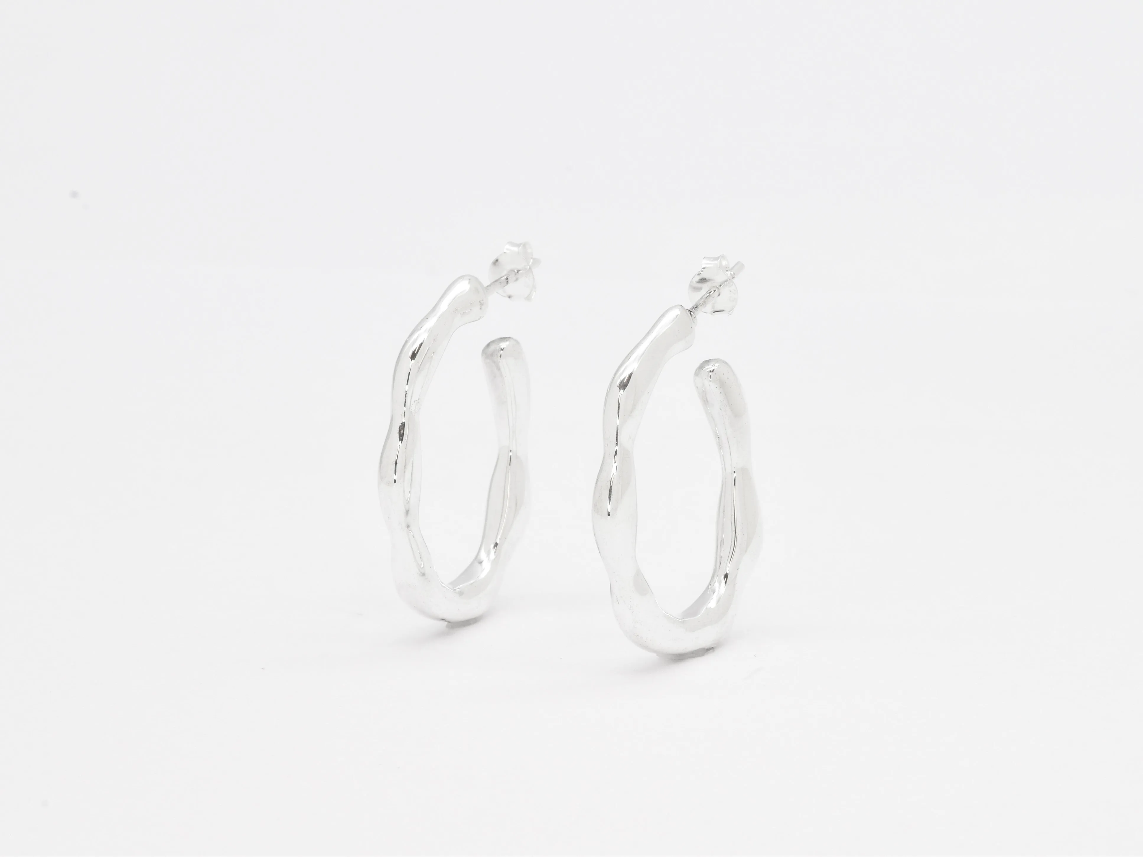 Wavy Hoop Earrings - Round Hoops Earrings - Silver Hoops Earrings