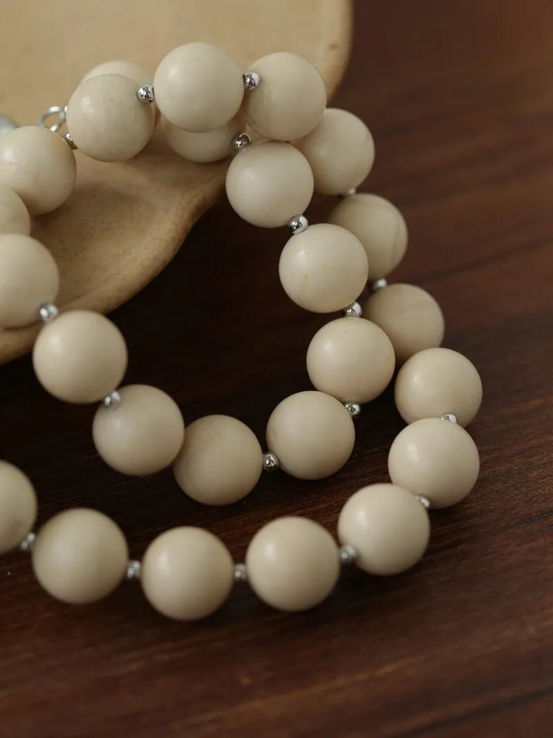 White Fossil Beaded Necklace