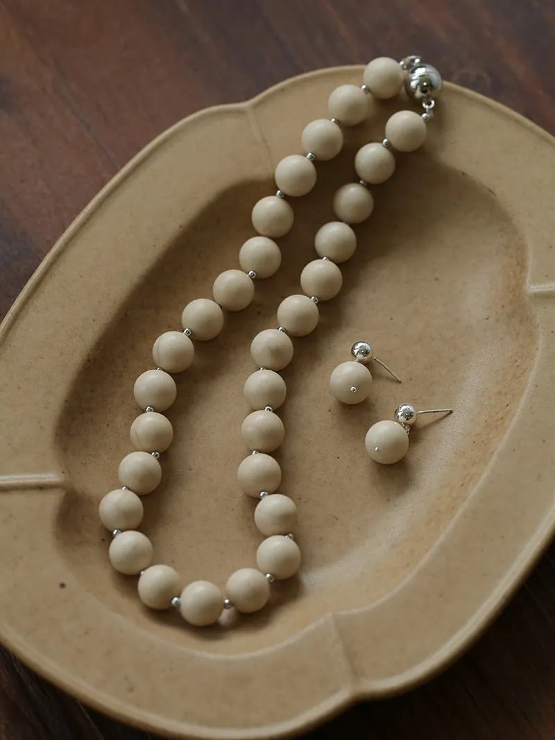 White Fossil Beaded Necklace